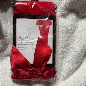 Leg Avenue Red Opaque Thigh Highs with Satin Bow Accent
